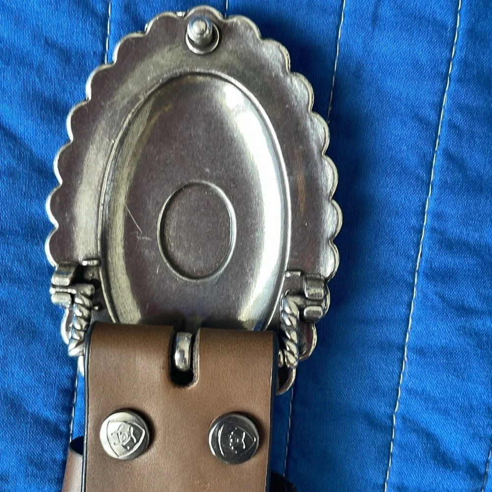 ARIAT Lucinda Womens brown leather oval turquoise silver concho western belt - Picture 10 of 10